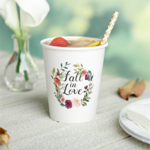 Vasos De Papel Boda Floral Rústica Borgoña Enamórate