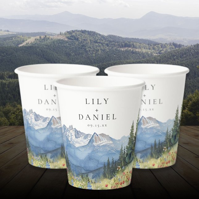 Vasos De Papel Boda floral silvestre de montaña acuarela (Watercolor Mountain Wildflower Floral Wedding Paper Cups)
