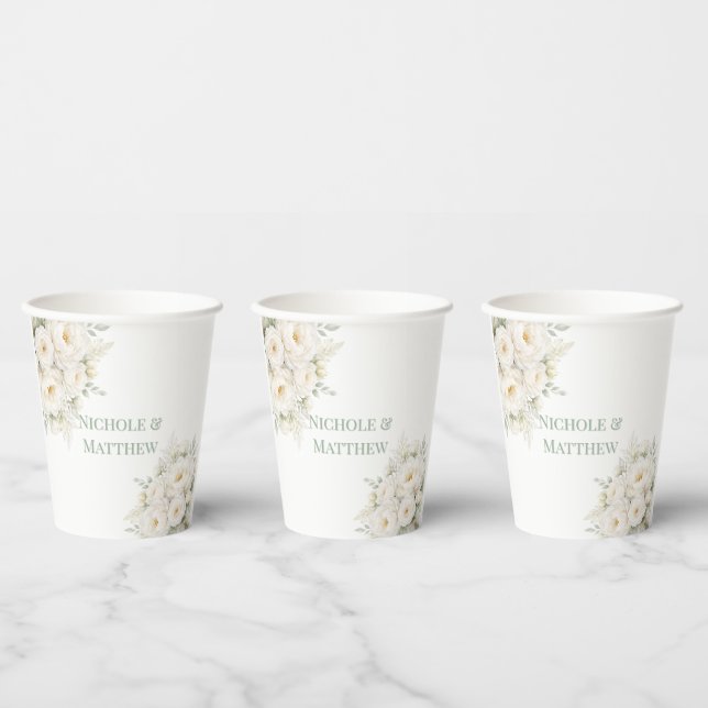 Vasos De Papel Boda floral toda blanca (Multi)
