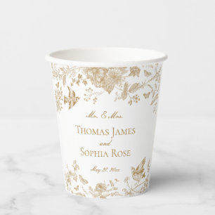 Vasos De Papel Boda Floral Vintage Gold Toile De Jouy