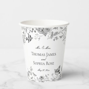 Vasos De Papel Boda Floral Vintage Toile De Jouy Negro