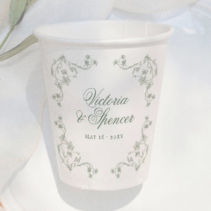 Vasos De Papel Boda Floral Vintage Verde Salvia