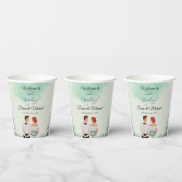 Vasos De Papel Boda fluida con acuarela verde personalizada