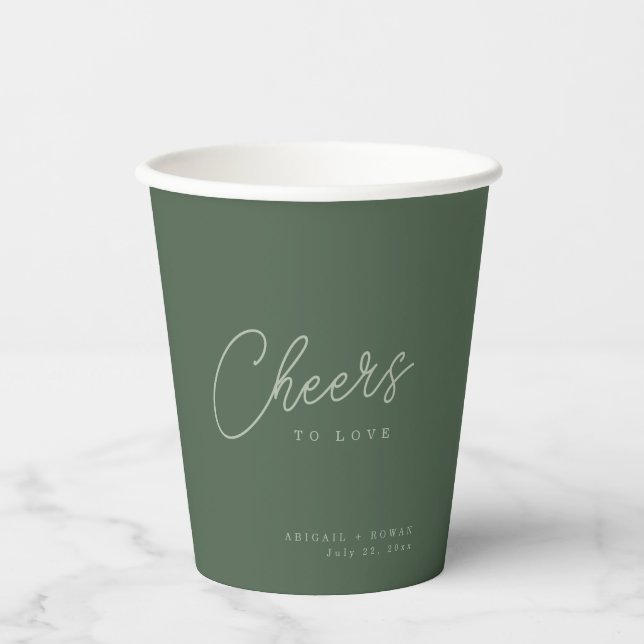 Vasos De Papel Boda Forest Green Elegante Brindis al Amor (Anverso)