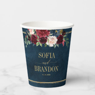 Vasos De Papel Boda geométrico de oro floral Rubor de la Marina d