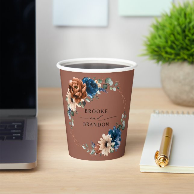 Vasos De Papel Boda geométrico de Terracotta Navy Blue Greenery (in situ)