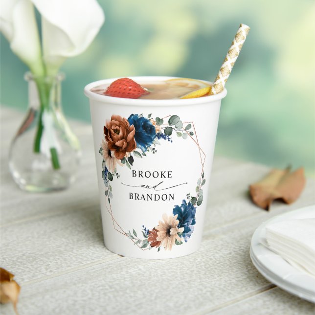 Vasos De Papel Boda geométrico de Terracotta Navy Blue Greenery (in situ)