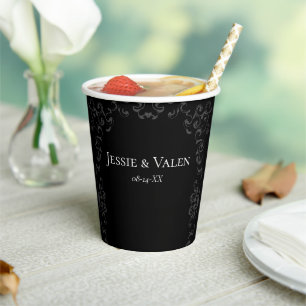 Vasos De Papel Boda gótico Gris y negro Swirl
