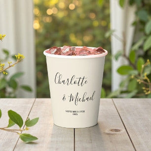 Vasos De Papel Boda Minimalista de Escritura Blanca Natural Simpl