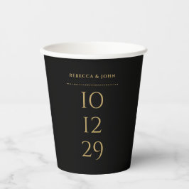 Vasos De Papel Boda minimalista en negro y dorado para una fecha 