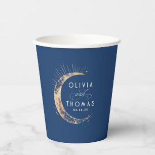 Vasos De Papel Boda Mística Celeste Azul y Dorado