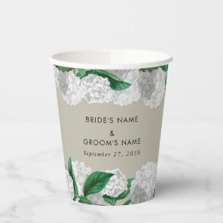 Vasos De Papel Boda moderna con hortensias blancas y vegetación f
