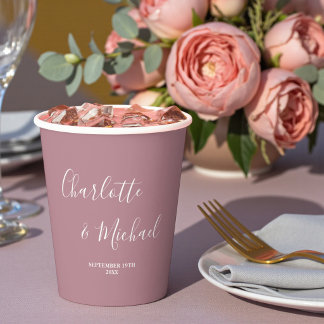 Vasos De Papel Boda Moderna de Moda en Rosa Polvo Escritura a Man