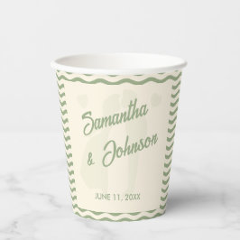 Vasos De Papel Boda Moderna de Raya Ondulada Verde Salvia