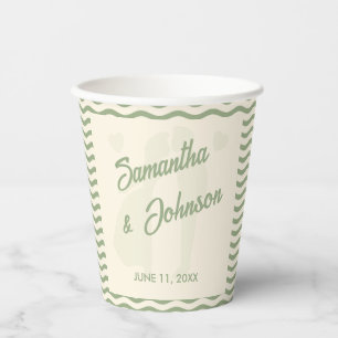 Vasos De Papel Boda Moderna de Raya Ondulada Verde Salvia