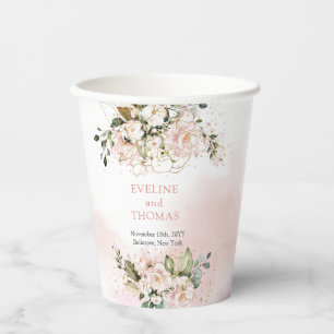 Vasos De Papel Boda moderno de brillo dorado rosado de color rosa