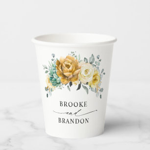 Vasos De Papel Boda moderno de la vegetación de la floración amar