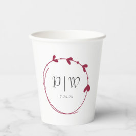 Vasos De Papel Boda Monograma de Wreath Sencilla de Vino Rojo