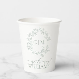 Vasos De Papel Boda Monograma del Escudo de Leafy Verde Masaje Mo