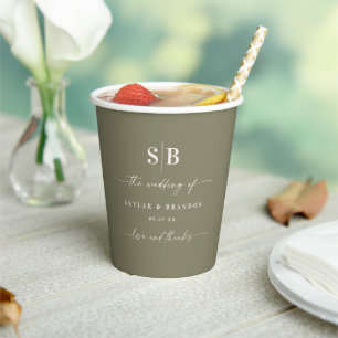 Vasos De Papel Boda monogramado de Lily verde lirio simple de col