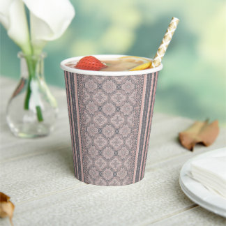 Vasos De Papel Boda Mosaico de Encaje Damask Vintage Rosa Polvori