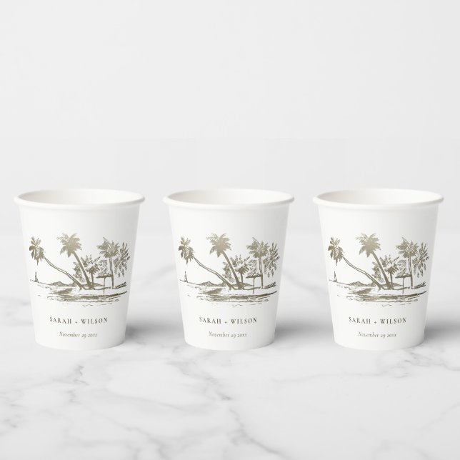 Vasos De Papel Boda Palm Tree Sketch Pale Gold (Multi)