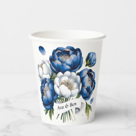 Vasos De Papel Boda Peony Purpurinoso de Royal Blue y Silver