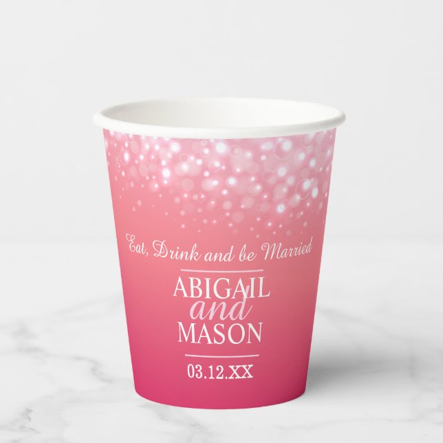 Vasos De Papel Boda personalizada de champán rosa (Anverso)