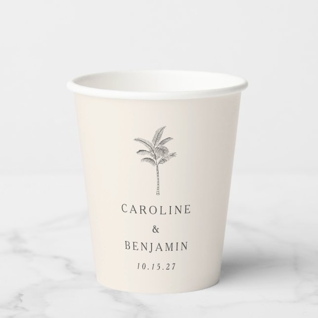 Vasos De Papel Boda personalizada de la línea de árbol de palma m (Anverso)
