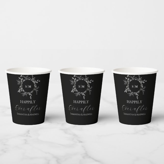 Vasos De Papel Boda personalizada elegante de lujo negro (Multi)