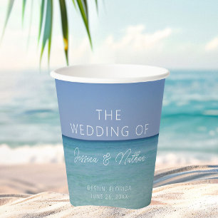Vasos De Papel Boda Personalizada en Hermosa Playa en el Horizont