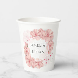 Vasos De Papel Boda Personalizada Floral Rosa Sonrojo