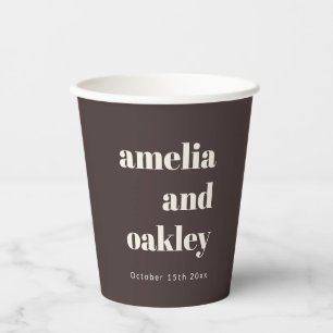 Vasos De Papel Boda personalizada marrón marfil retro negrita par