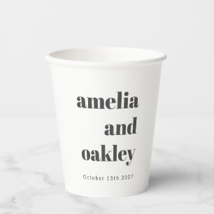 Vasos De Papel Boda personalizada negrita Minimalista Retro Blanc