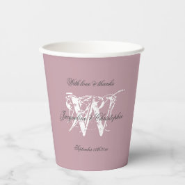 Vasos De Papel Boda Polvo Rosa Elegante Monograma Nombres Blancos