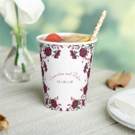 Vasos De Papel Boda Rosa Granate