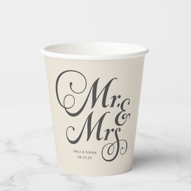 Vasos De Papel Boda ruso mr y mrs Ivory personalizado (Anverso)
