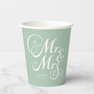Vasos De Papel Boda ruso mr y mrs Sage Green personalizado