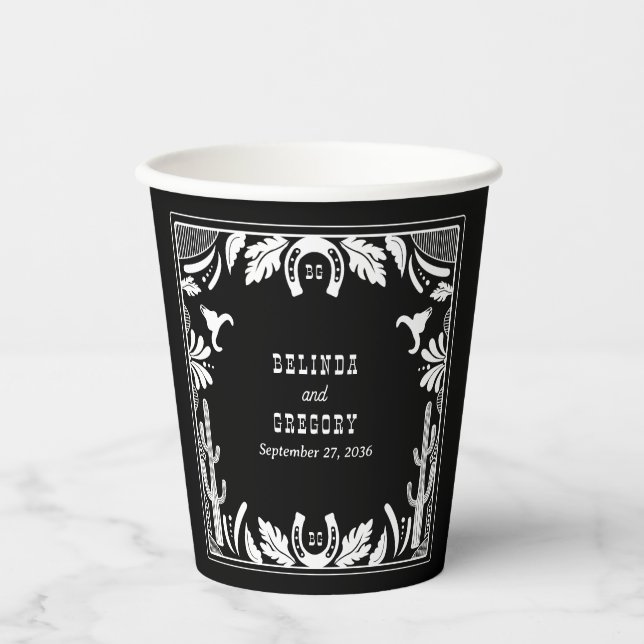 Vasos De Papel Boda rústico de vaqueros de países occidentales (Anverso)