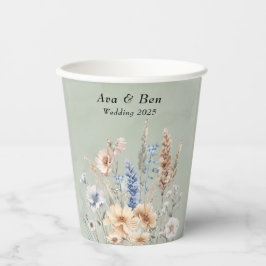 Vasos De Papel Boda Sage Green Dusty Blue Wildflowers