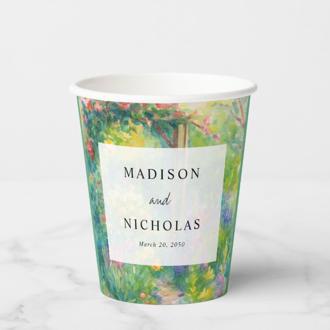 Vasos De Papel Boda Temática de Jardín Acuarela Caprichosa (Anverso)
