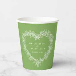 Vasos De Papel Boda verde de línea Mistletoe foto personalizado