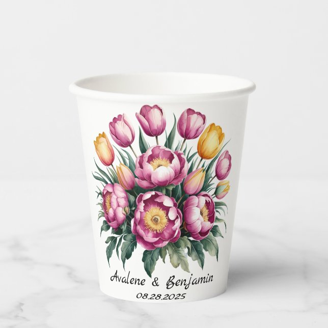 Vasos De Papel Boda Vibrante de Armonía Floral (Anverso)