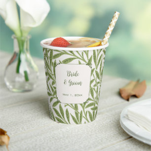 Vasos De Papel Boda Vintage, Patrón de Hojas de Sauce Victoriano