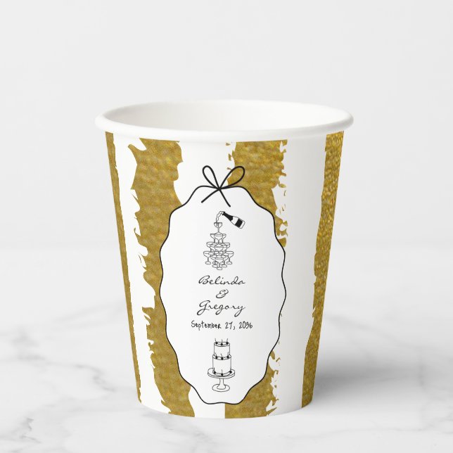 Vasos De Papel Bodas caprichosas con rayas pintadas a mano  (Anverso)