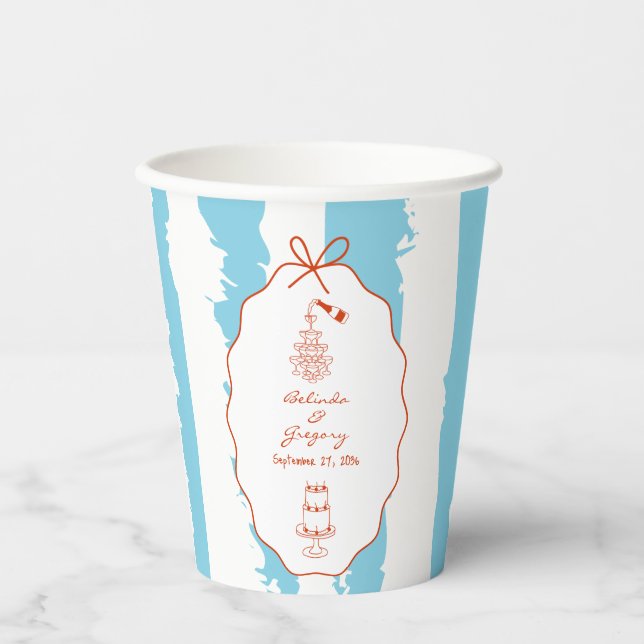 Vasos De Papel Bodas caprichosas con rayas pintadas a mano  (Anverso)