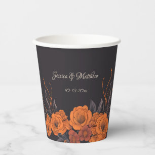 Vasos De Papel Bodas con Monograma Elegante de Flores Naranjas