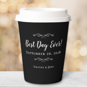Vasos De Papel Bodas elegantes en blanco y negro mejor día de la 