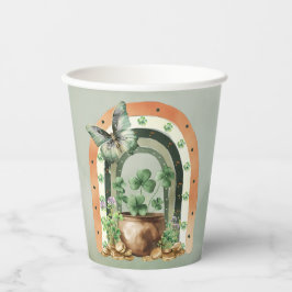 Vasos De Papel Bohemian Green Watercolor Rainbow Illustration