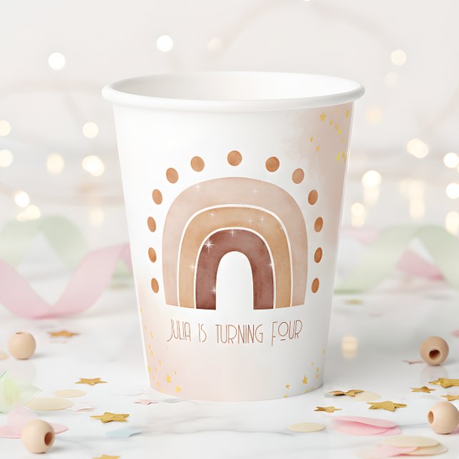Vasos De Papel Boho acuarela arco iris Cumpleaños (Subido por el creador)